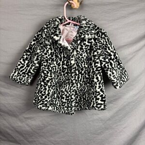 Greendog Girls 12 Month Peacoat Leopard Print Jacket W/ Pink Silk Style Lining